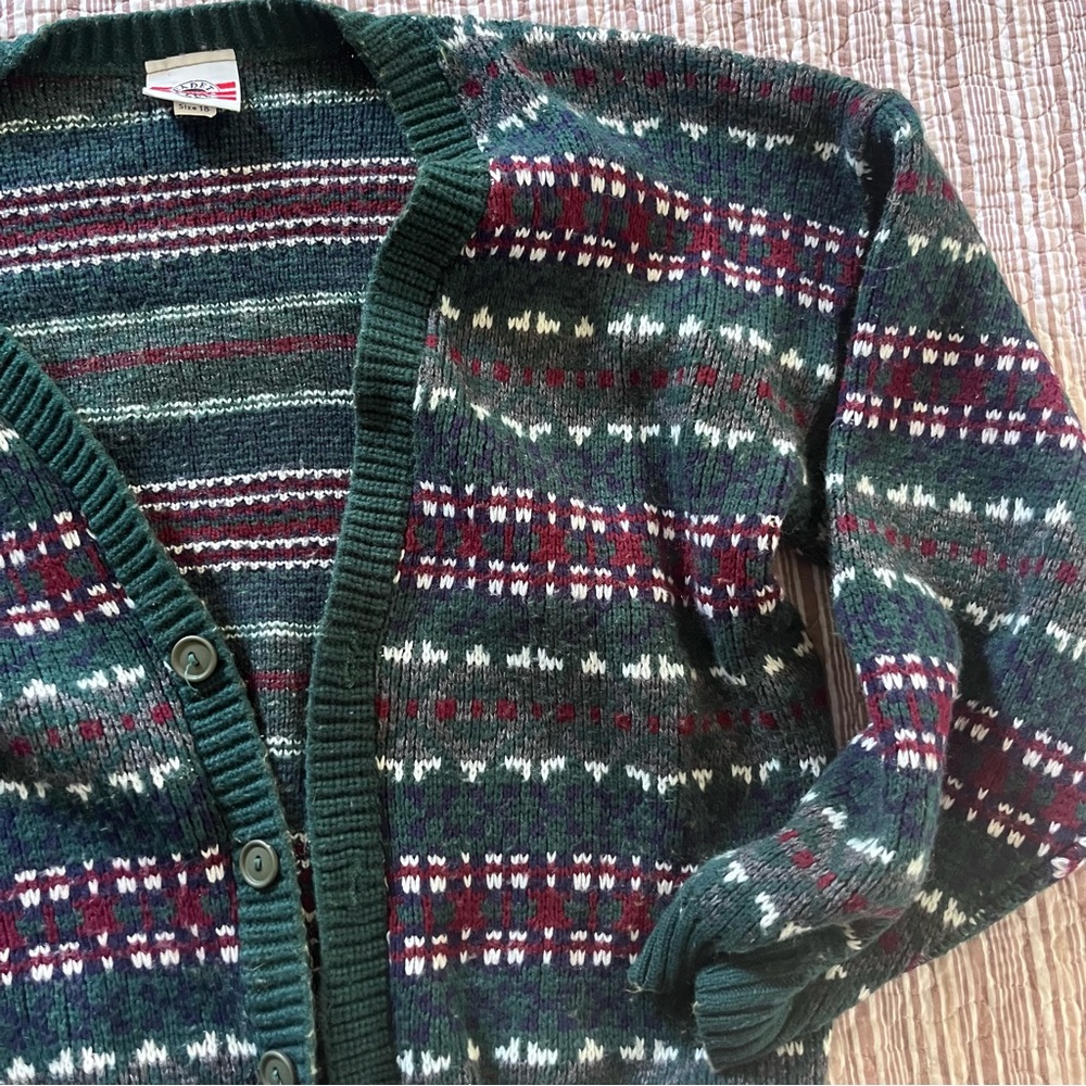 Dark Green Patterned Button-Front Women’s Sweater… - image 2